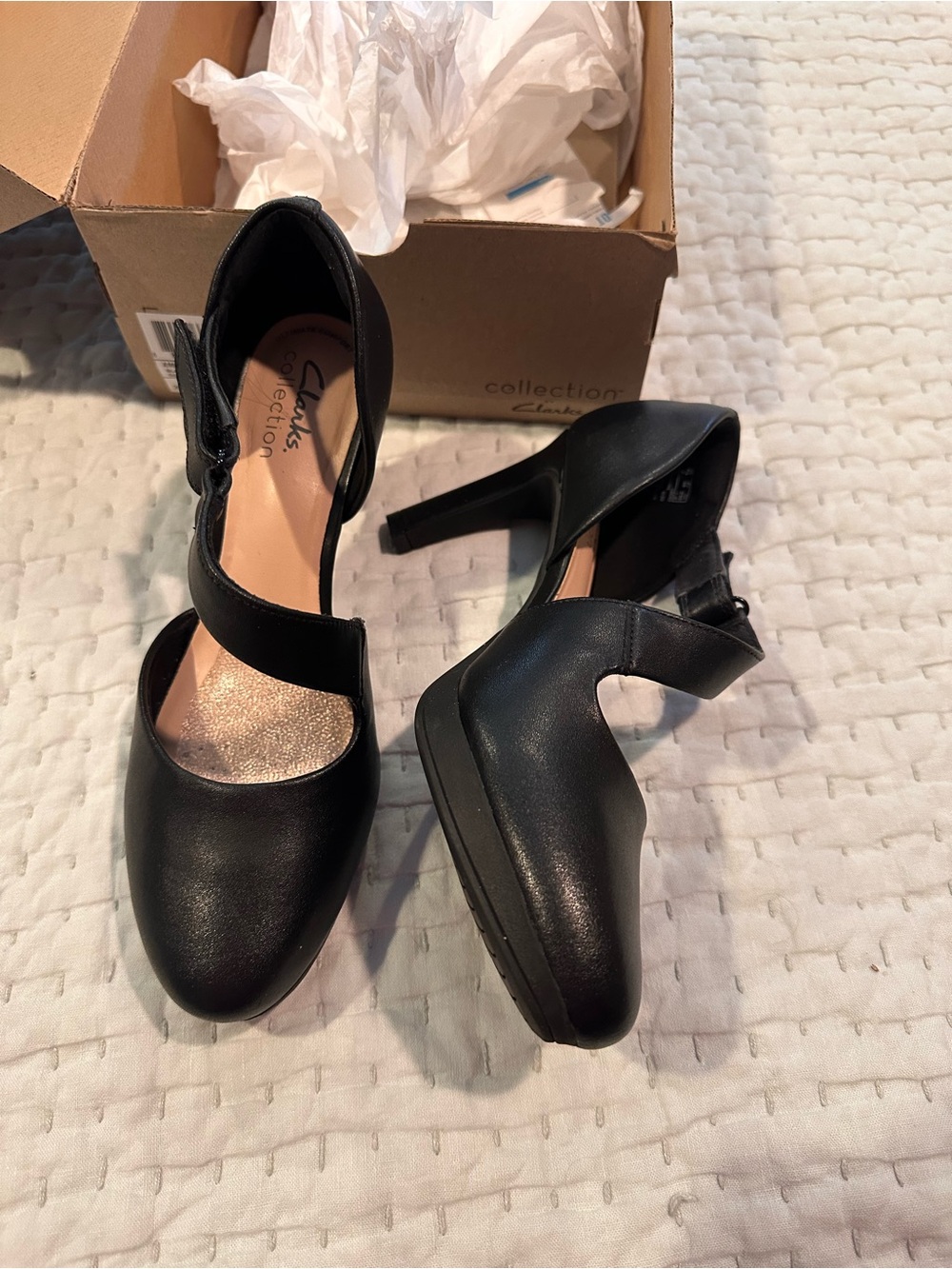 Clarks Black D'Orsay Ankle-Strap Heels